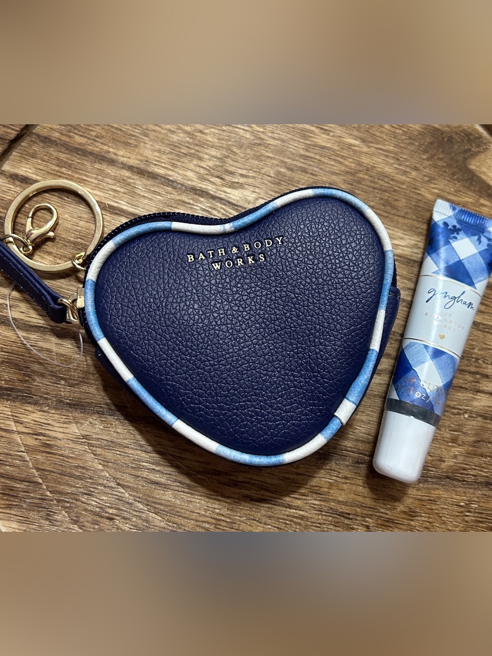 Bath & Body Works Navy Heart Coin Pouch & Gloss